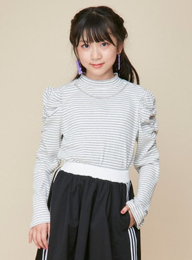 日单童装品牌春秋新款清新甜美立领横条纹羊腿袖针织打底衫29106