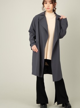 日单春秋新款简约气质女装西装领无扣收腰腰带薄款风衣外套22445