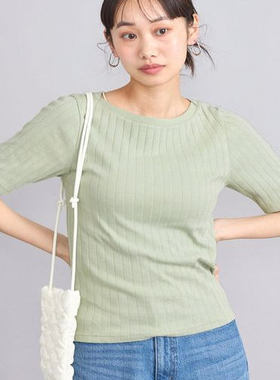 日单品牌春夏新款简单气质免烫不起球坑条棉针织衫短袖T恤女29111