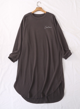 日单秋冬新款圆领后背字母印花圆弧下摆棉毛圈卫衣连衣裙女24037