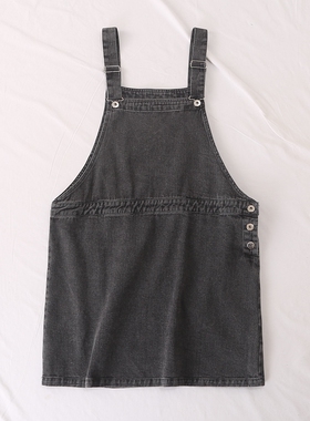 日单品牌春夏新款学院时尚减龄可调节三粒扣牛仔背带裙短裙26866