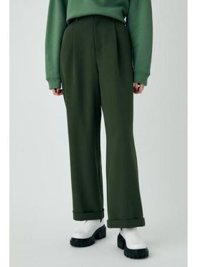 日单春夏新款时尚有型百搭金属扣高腰带内衬卷边休闲西装裤25821