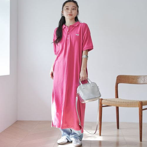 减龄休闲polo领口袋棉短袖连衣裙