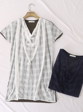 日单品牌春夏新款时尚百搭圆领拼接网纱荡领短袖T恤假两件26418