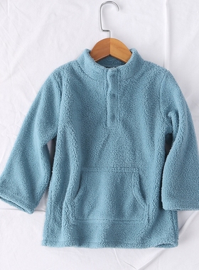 日单童装秋冬简单好看双面绒三粒扣套头长袖保暖绒衫卫衣12659