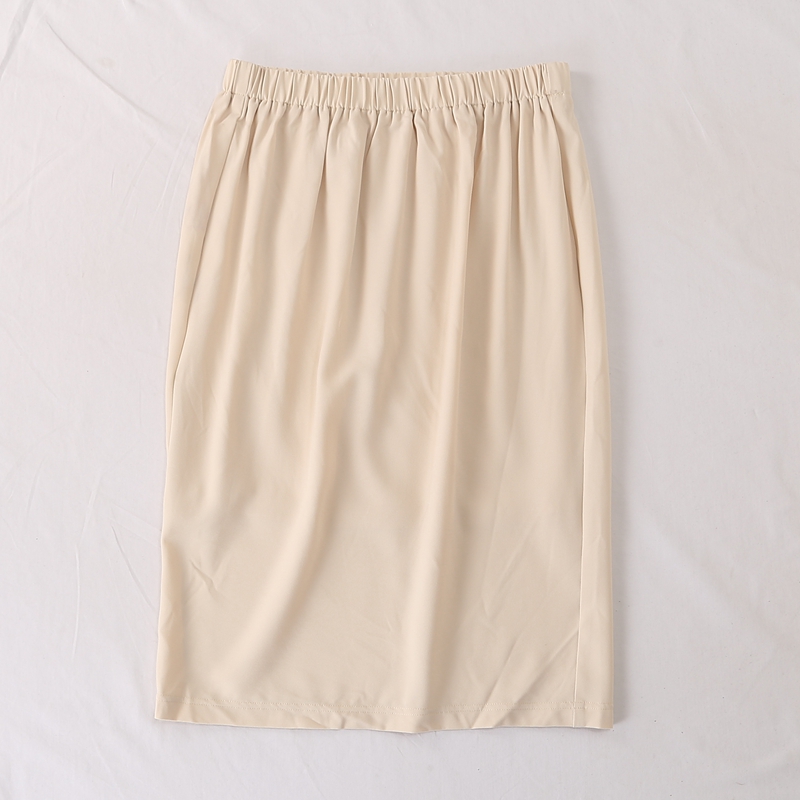 百搭OL松紧腰后开叉带内衬半身裙