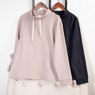 日单秋冬新款简单休闲百搭半高领竖坑条长袖卫衣打底衫上衣30080