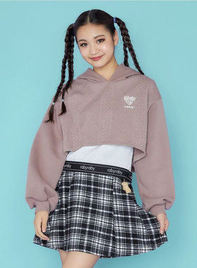 半松紧格子印花带安全裤半身裙