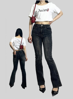 日单春夏新款时尚个性圆领字母刺绣后背蕾丝镂空短款辣妹T恤30506