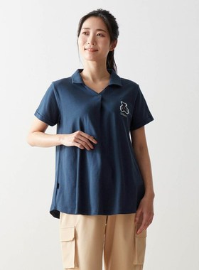 日单品牌夏季新款休闲百搭翻领V领卡通贴布棉短袖T恤polo衫27288