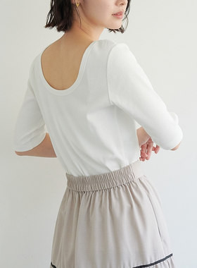 日单品牌春秋新款圆领美背设计修身显瘦两穿针织衫T恤打底衫31337