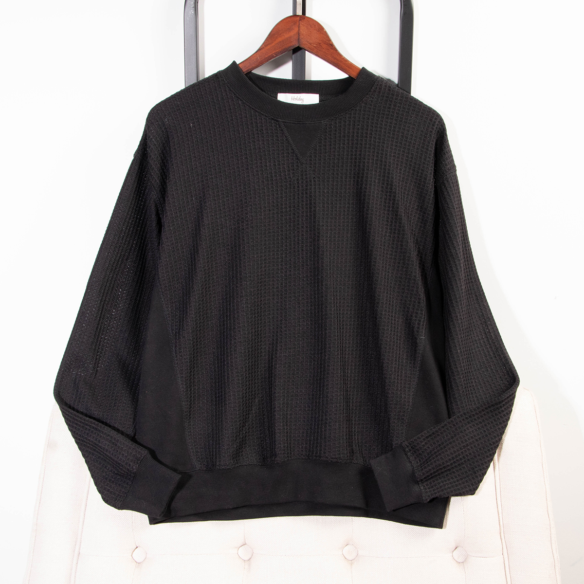 罗纹圆领华夫格纹棉长袖卫衣男女