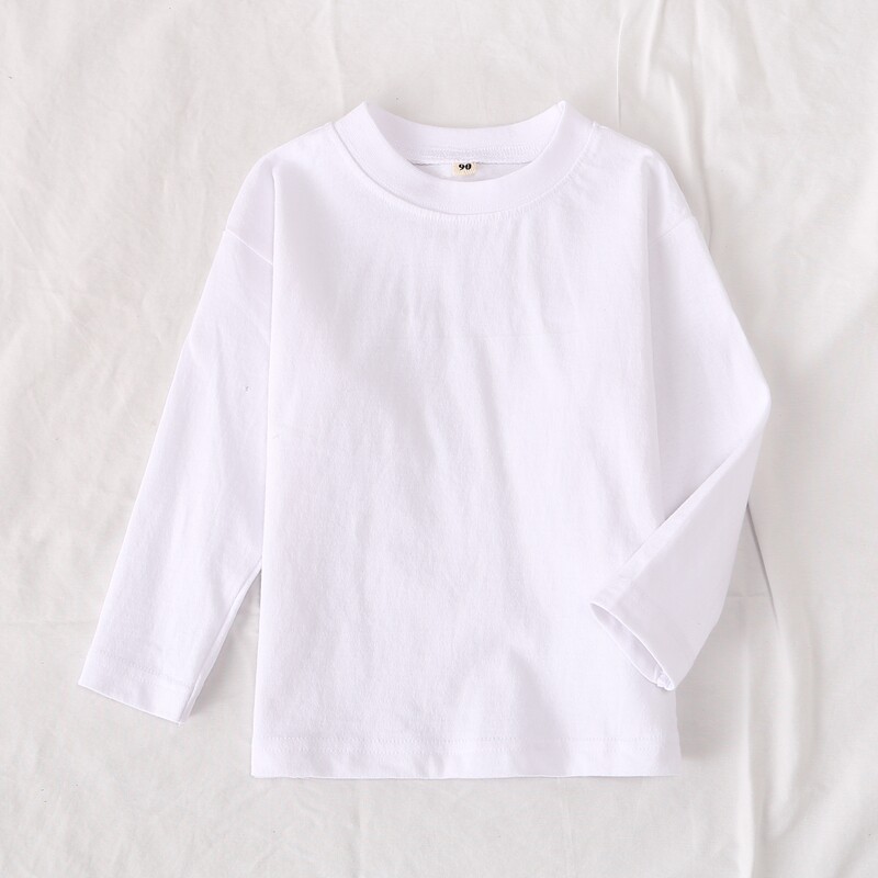 日单春秋新款童装简单休闲舒适纯色圆领棉长袖T恤打底衫19975