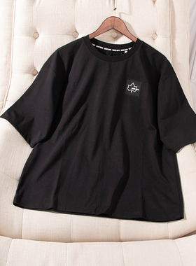 日单品牌夏季新款简单休闲百搭圆领枫树立体烫印短袖T恤男女29076