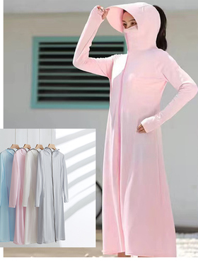 春夏长款防晒衣全身过膝冰丝大帽檐防紫外线防晒服透气冰凉29288