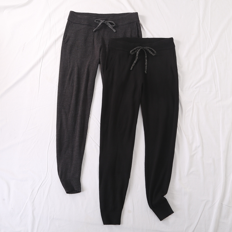 休闲百搭松紧腰束脚针织长裤