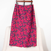 日单品牌秋冬优雅气质百搭半松紧腰花朵提花后开叉半身裙女31413