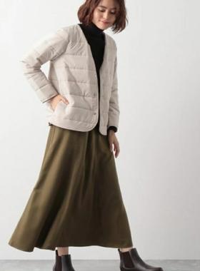 日单L*P秋冬新款优雅华丽感松紧腰A字中长缎面带内衬半身裙28388