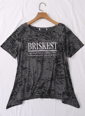 日单夏季新款休闲时尚百搭圆领字母印花宽松下摆短袖T恤上衣22331