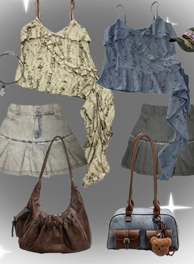 日单春夏新款时尚少女感感两粒扣半松紧高腰毛边牛仔半身裙30516