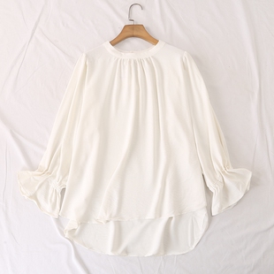 优雅时尚 大码 圆领珍珠扣喇叭袖 雪纺衫 27613 长袖 日单品牌春夏新款