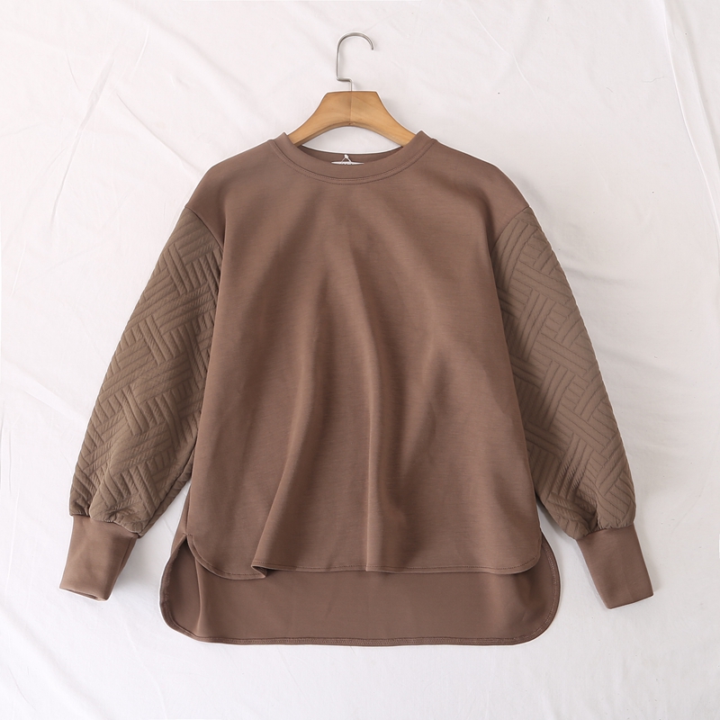 百搭圆领几何纹理拼接长袖卫衣