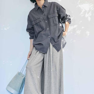 水洗棉牛仔厚衬衫 珍珠扣大版 外套女25468 时尚 日单品牌春秋新款