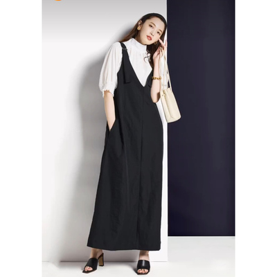 HK日单春夏可调肩带侧口袋背带裙