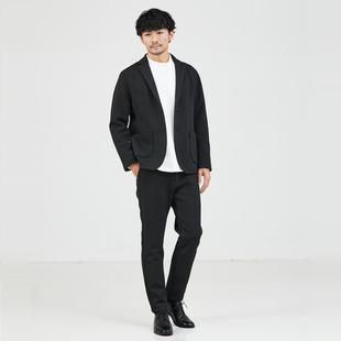 日单翻领时尚百搭长袖两粒扣西装口袋+一粒扣抽绳裤子套装男27546