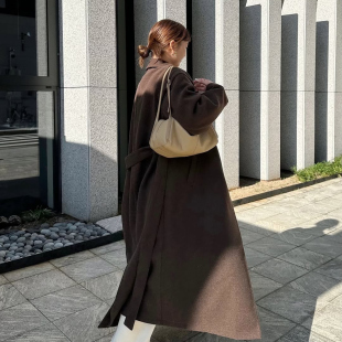 领两粒扣收腰腰带中长款 气质西装 呢大衣外套31449 时尚 日单冬新款