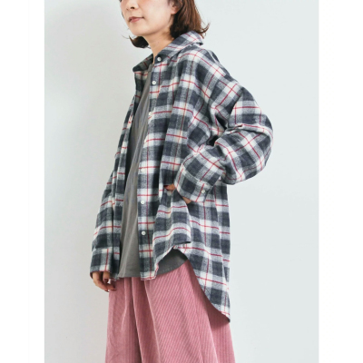 日单sm*磨毛格子长袖衬衫女