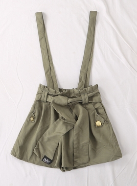 日单春夏季新款少女学生装学院风可脱卸背带松紧腰休闲短裤21923