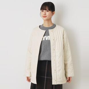 日单品牌秋冬新款简约休闲百搭圆领按扣款绗线薄款棉衣外套28327