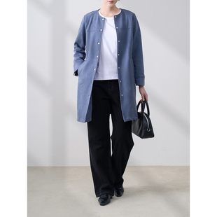 日单秋冬新款 麂皮绒外套3色女31042 简约休闲百搭圆领按扣中长款