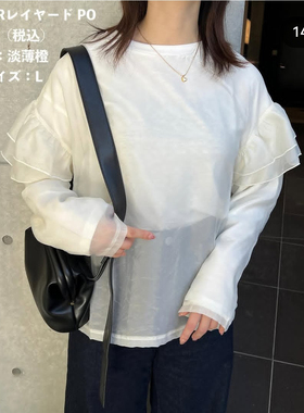 日单品牌春秋新款甜美仙气荷叶边拼接雪纺罩衫长袖T恤小衫30493