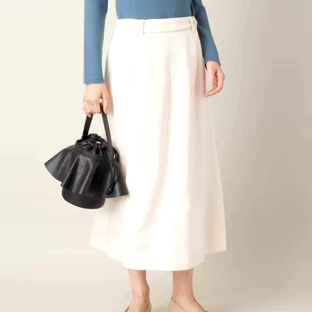 腰带装饰金属扣松紧腰斜纹半身裙