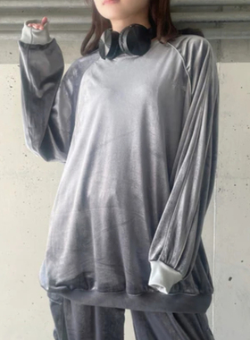 日单品牌weg*春秋新款时尚个性圆领字母刺绣金丝绒大版卫衣28978