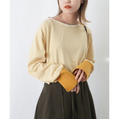 日单春夏清新条纹圆领长袖T恤