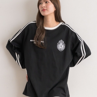 棉T恤男女31898 条纹长袖 日单品牌秋冬新款 休闲年轻运动拼色大版