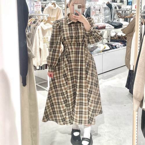 法式格子束腰高腰显瘦甜美连衣裙