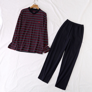 20426 套装 日单春秋新款 男女家居服棉两粒扣条纹印花睡衣睡裤