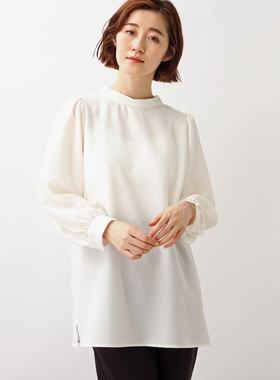 日单春夏新款简约纯色一粒扣褶皱肌理感开叉长袖衬衫薄上衣26315