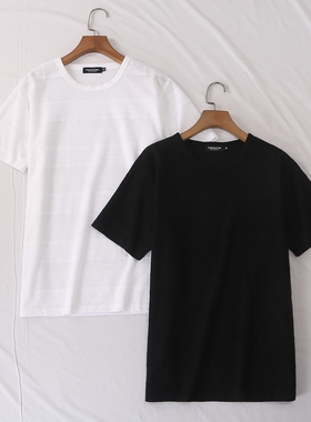 日单春夏新款简约百搭休闲圆领拼色针织速干短袖T恤男女上衣25855