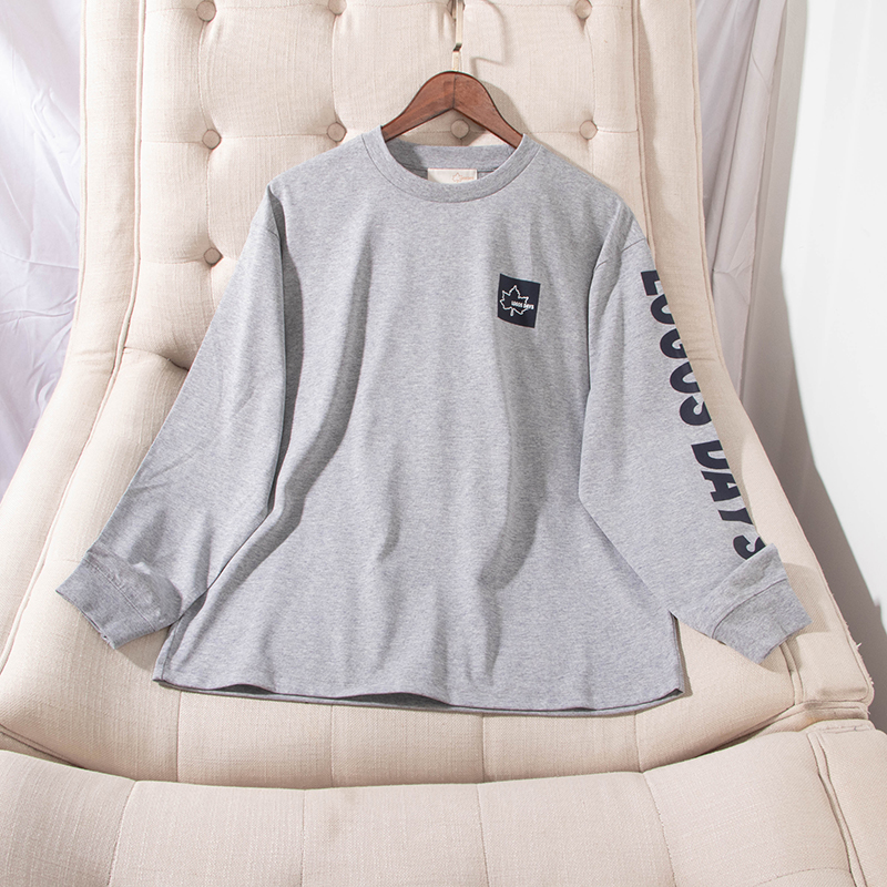 树叶印花袖子字母T恤打底衫男女