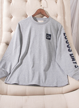 日单品牌春秋新款休闲圆领树叶印花袖子字母T恤打底衫男女29022