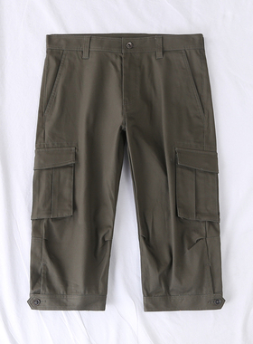 外贸日单夏季新品简单休闲百搭一粒扣双口袋工装裤七分裤女15098