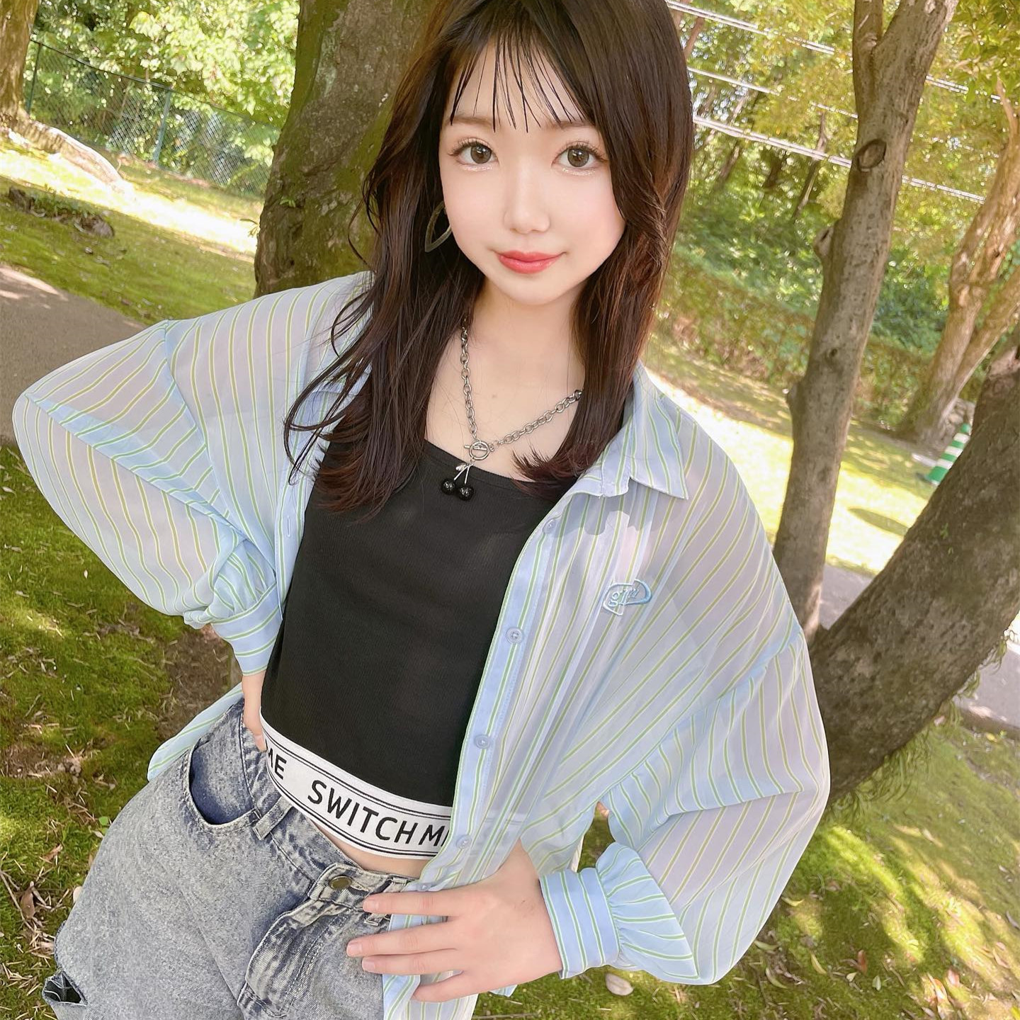 清新甜美雪纺衫背心套装