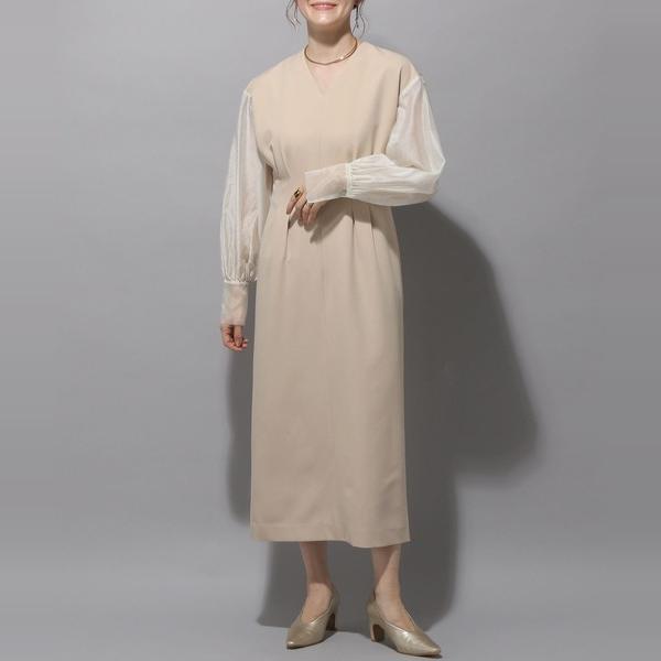 拉链拼接透视长袖连衣裙礼服裙