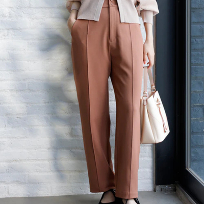 百搭双扣松紧腰小直筒西装休闲裤