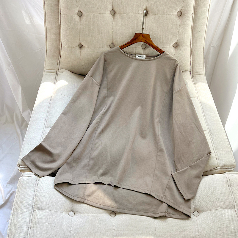 大版纯色圆领长袖T恤上衣男女